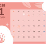 【無料テンプレート】お店で使える月間カレンダー2025年版です。こちらは1月のカレンダー横型となり、1月のお花として椿の花を北欧風にかわいらしく描きました。新春