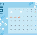 2025年5月のマンスリーカレンダーは「ネモフィラ」をデザインしました。ネモフィラの花の青いカラーを背景色に採用し、かわいくて爽やか、清潔感のあるテンプレートに