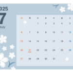 【無料利用OK】7月のマンスリーカレンダーには「なでしこ」の花のイラストを添えました。暑い季節を和らげる涼しげな背景色にし、月間カレンダーのコーナーになでしこの