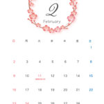 無料ダウンロードできる2025年2月の月間カレンダーです。2月の季節のお花「梅」をリース風におしゃれにデザインしました。日付部分に余白があり、記入しやすい仕様に