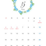 かわいいネモフィラのリースを描いた2025年5月のマンスリーカレンダーです。ネモフィラのイメージカラーのブルーを基調に仕上げました。やさしく、爽やかな印象でお店