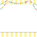 かわいいフレーム（ガーランド＆ストライプ背景・イエロー）メニューやPOP作りにおすすめ（横型・A4）をダウンロード「001」「0096」。簡単に利用出来るストラ