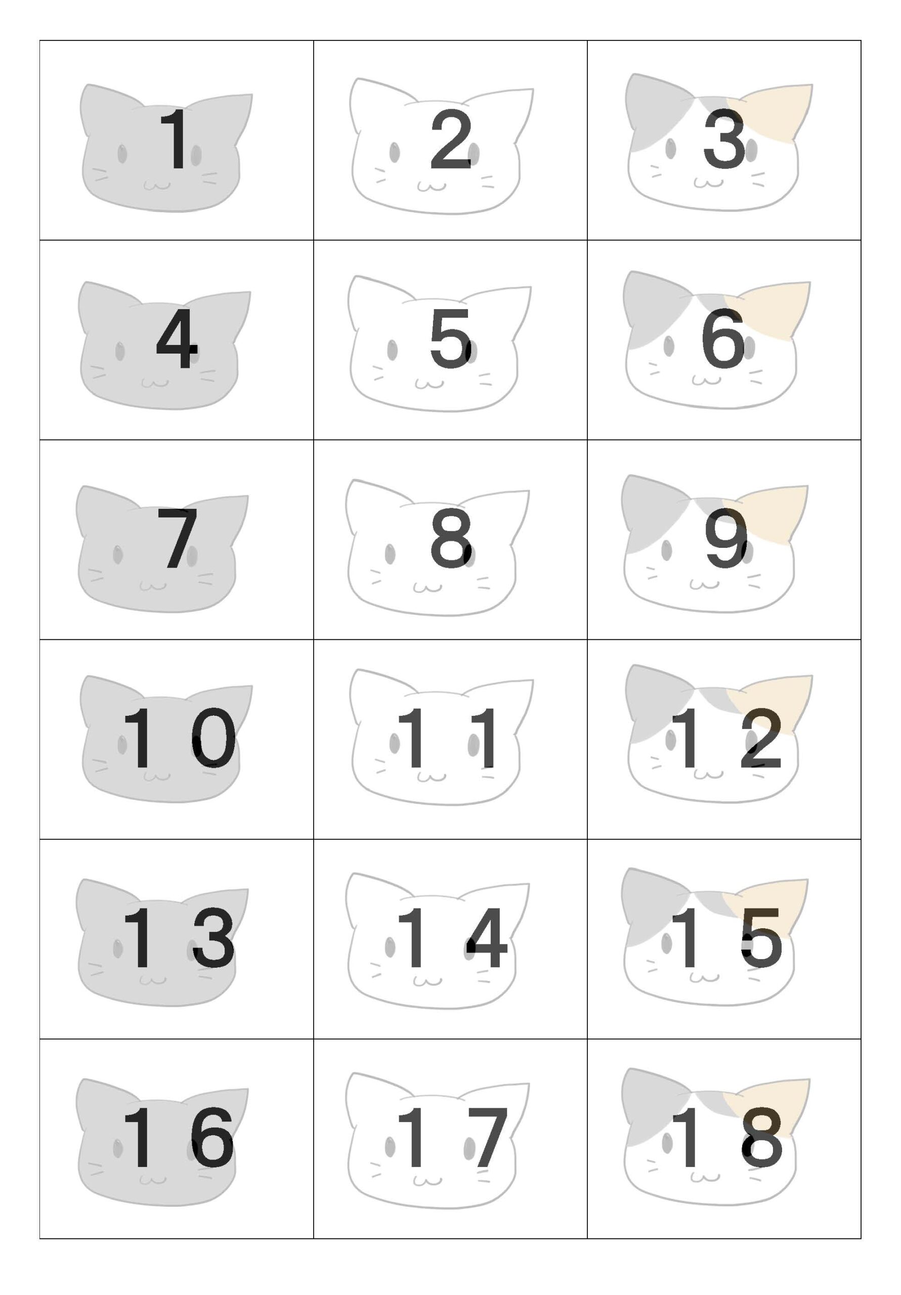 かわいい＆おしゃれな番号札（猫・A4・18分割）三角くじとしても利用可能な素材 猫のイラストが、かわいい雰囲気で描かれております。ダウンロード後に「Excel・