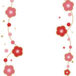 2月・梅の冬の花フレーム素材（縦型・透過・白黒・お便り・写真・誕生日）のテンプレートとなります。2月をイメージした梅の花が明るい雰囲気で描かれている素材となり、