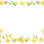 季節の花（2月・春）水仙とフクジュソウのイラストフレーム（写真/誕生日のカード）などに利用が可能な素材となり、カラーはイエローがメイン飾り枠です。 誕生日のカー
