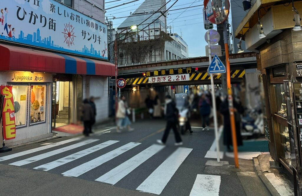 東急東横線の高架下をくぐります