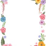 カラフルな花の賑やかなフレーム（お店のポップ/施設掲示物/張り紙）に使えるテンプレートとなり、イラストでカラフルな花がフレームで、描かれている賑やかなデザインで