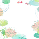 季節の花（7月・夏）水連と蓮の花の涼しげなデザインのフレーム（喪中はがき/ポスター）におすすめのデザインとなります。涼しげな雰囲気で水連と蓮の花が描かれており、