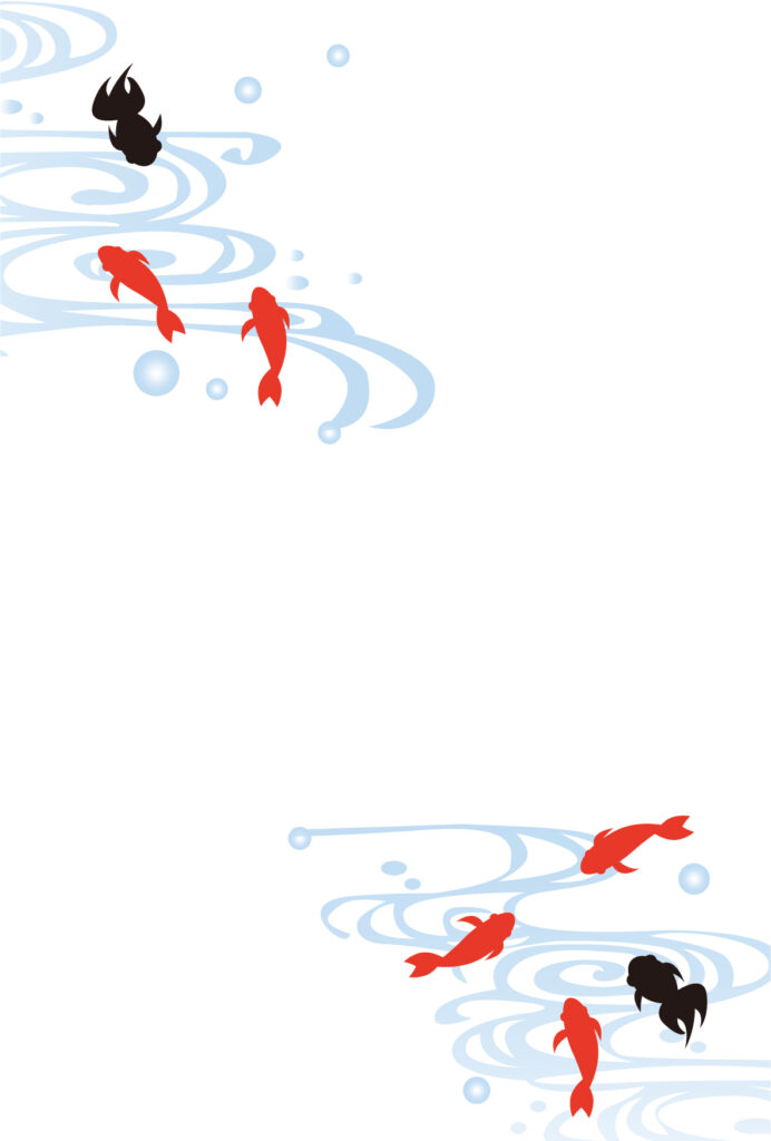 8月の夏の金魚フレーム素材(縦