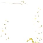 楽器・音楽教室（サックスと音符・小花）かわいいイラストフレーム・お知らせや案内に使える素材となり、ダウンロード後に利用可能です。サックスのゴールドカラーに合わせ