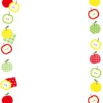 カラフルなリンゴのかわいいフレーム（PTA新聞/学校プリント/室内掲示）など色々使えるカラフルなフレームとなります。 リンゴがイラストで沢山描かれているデザイン