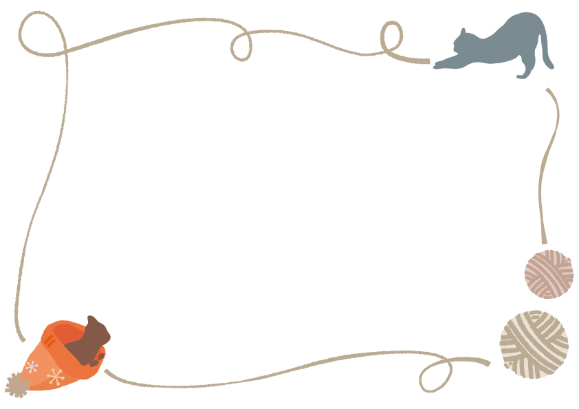 2月・猫&毛糸・手書き風のデザ