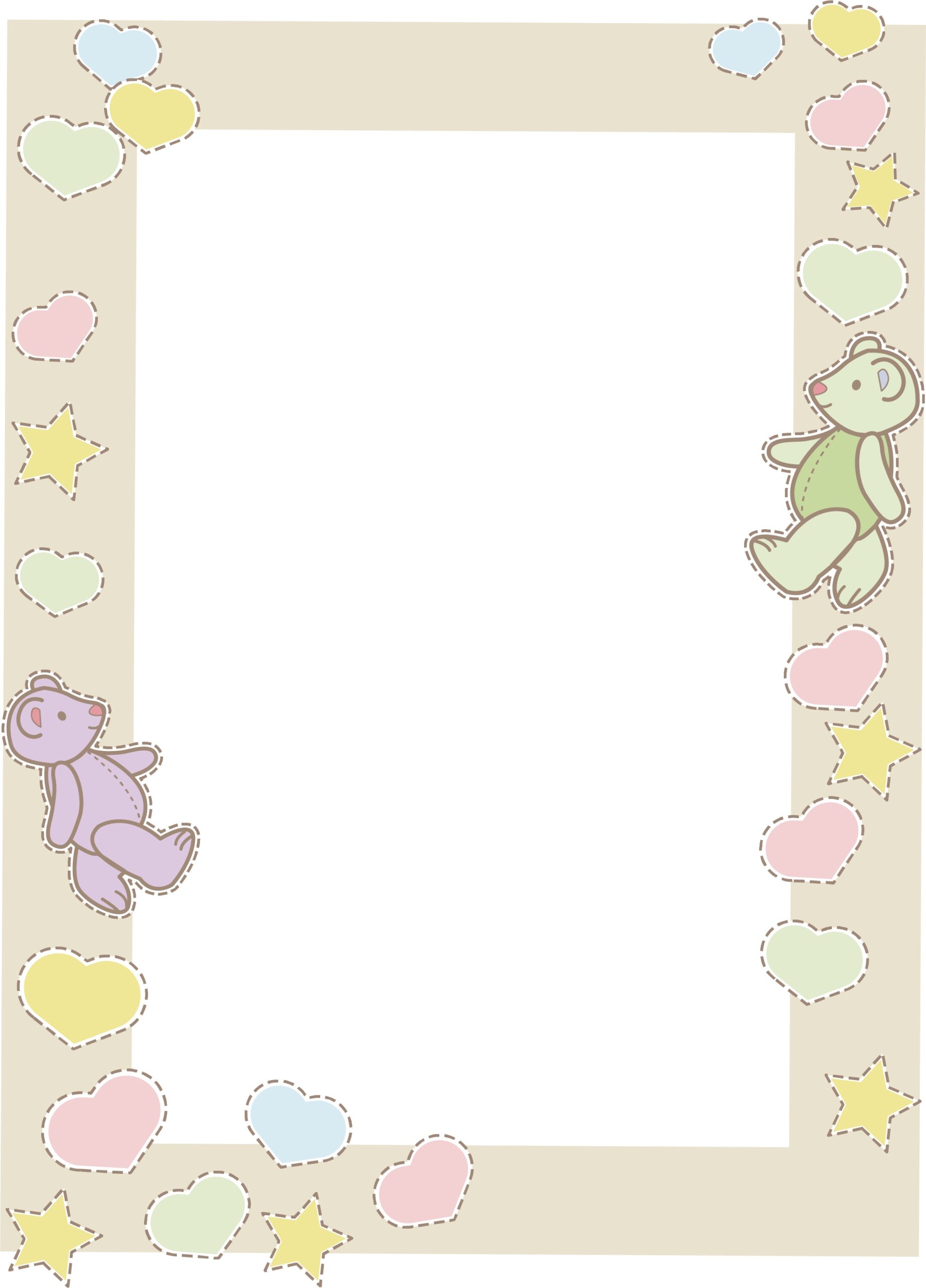 かわいいクマさんと優しい配色のイラストフレーム！出産祝いや命名書・託児所におすすめの素材出産祝いに添えるメッセージカード、内祝いの礼状、命名書など、赤ちゃんのお