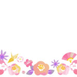 季節の花（1月・冬）梅と椿が描かれた横型のフレーム（年賀状/新年の挨拶/お知らせ）に利用が可能な「JPG・透過PNG・PDF・A4」テンプレートとなります。梅や