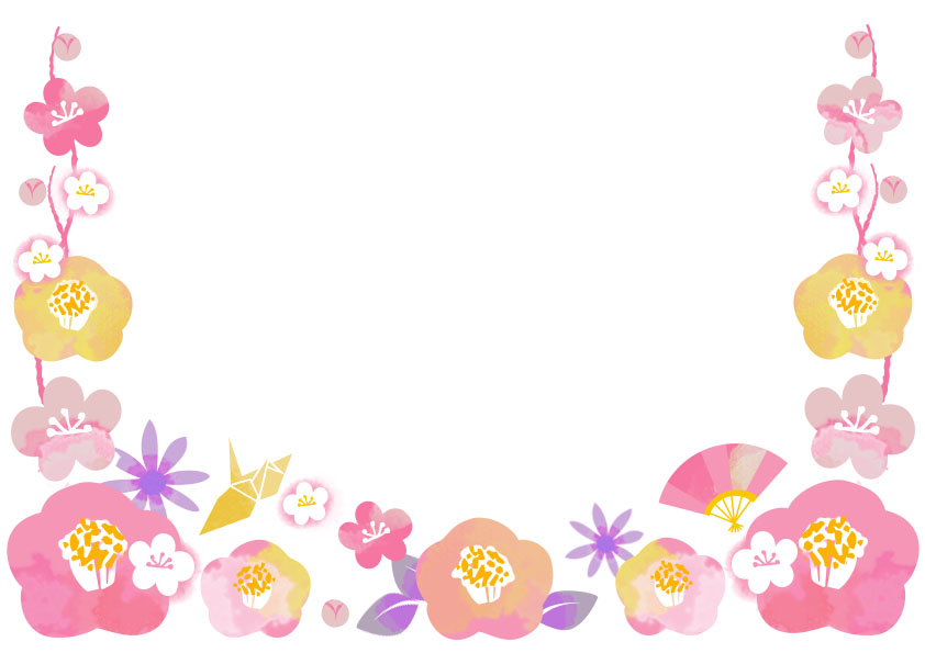 季節の花(1月・冬)梅と椿が描