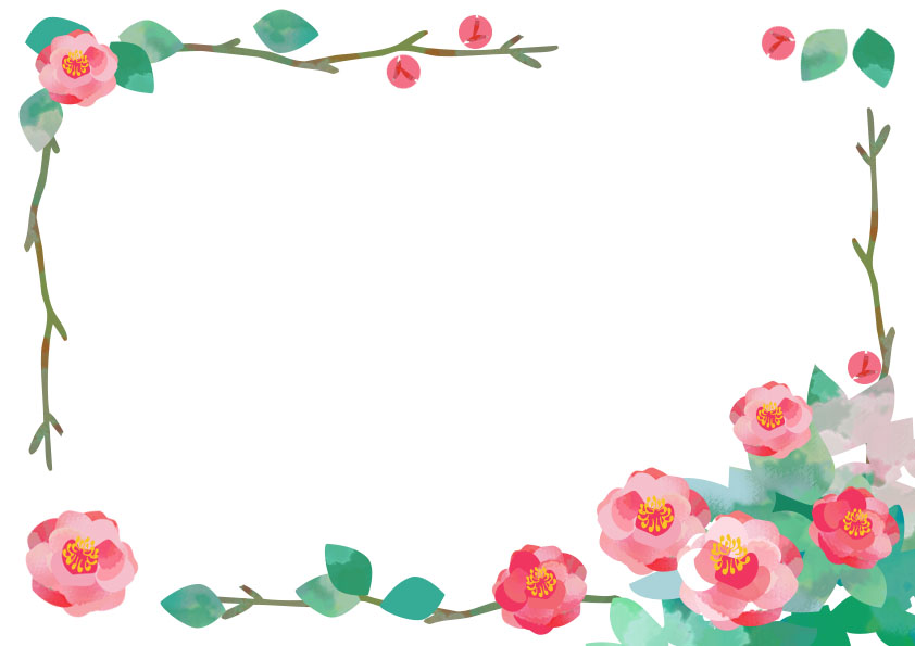 季節の花（11月・冬）山茶花のフレーム（手紙/PTA活動/掲示物/挨拶状）におすすめの飾り枠となります。11月のイメージ山茶花（サザンカ）が描かれたテンプレート