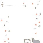 楽器・音楽教室（ピアノを弾く白いクマ・音符）プログラム・案内・チラシ・お知らせに使える素材となり、ダウンロード後に利用可能です。ピアノ教室や発表会などで利用可能