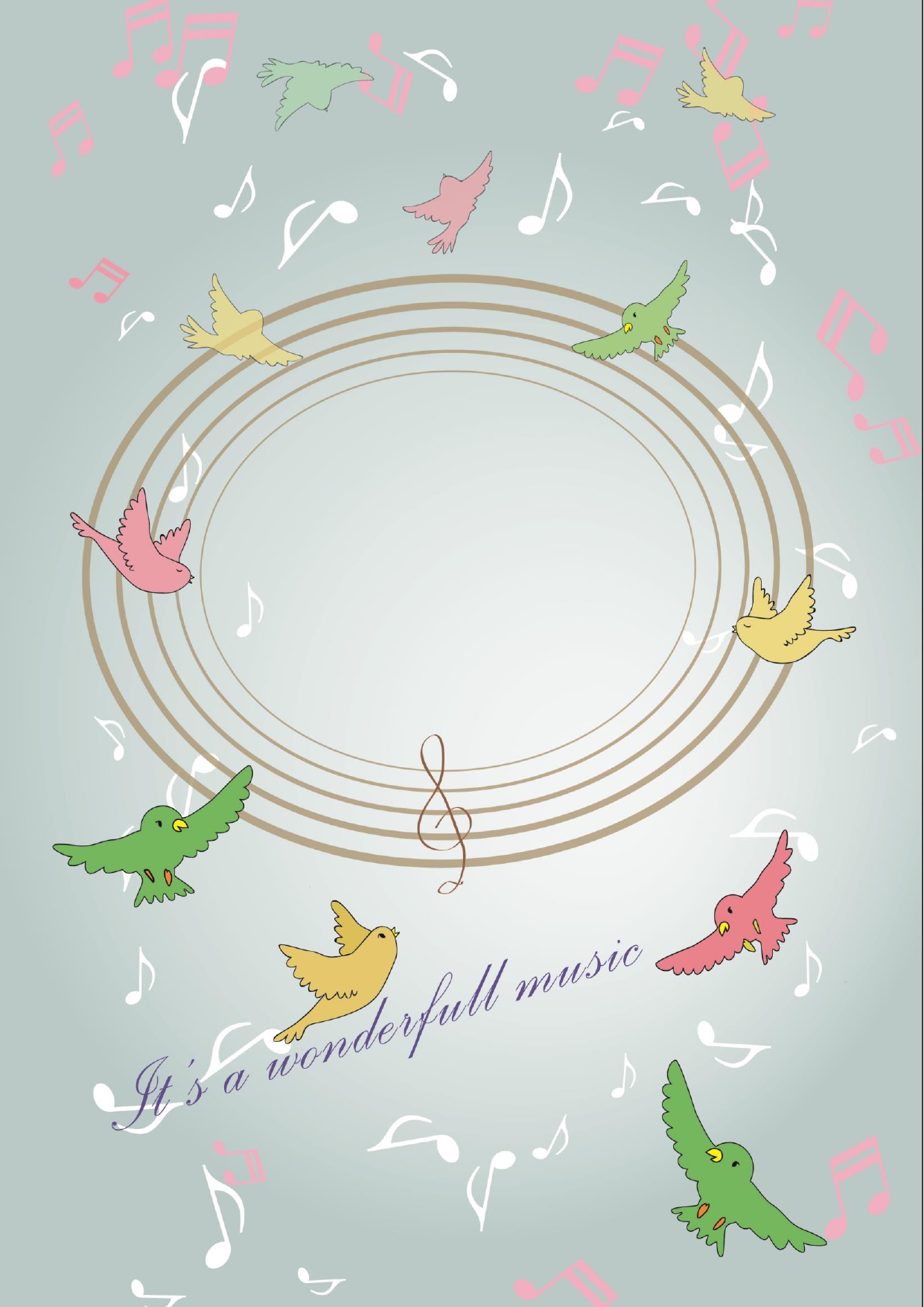 音楽イベントのポスターや式次第の表紙にぴったりの音符とハトが描かれた可愛いテンプレート 学校の音楽会、サークルの演奏会、ピアノの発表会、コンサートなど、あらゆる