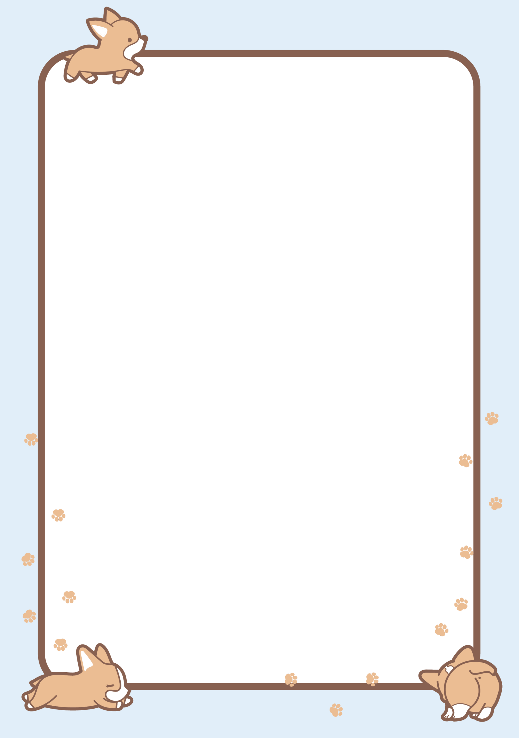 コーギーの子犬がかわいい！幼稚園や病院におすすめのイラストフレーム「透過PNG」で簡単に利用可能な素材 子犬のコーギーが遊んだり寝たり、自由奔放に楽しく遊んでい