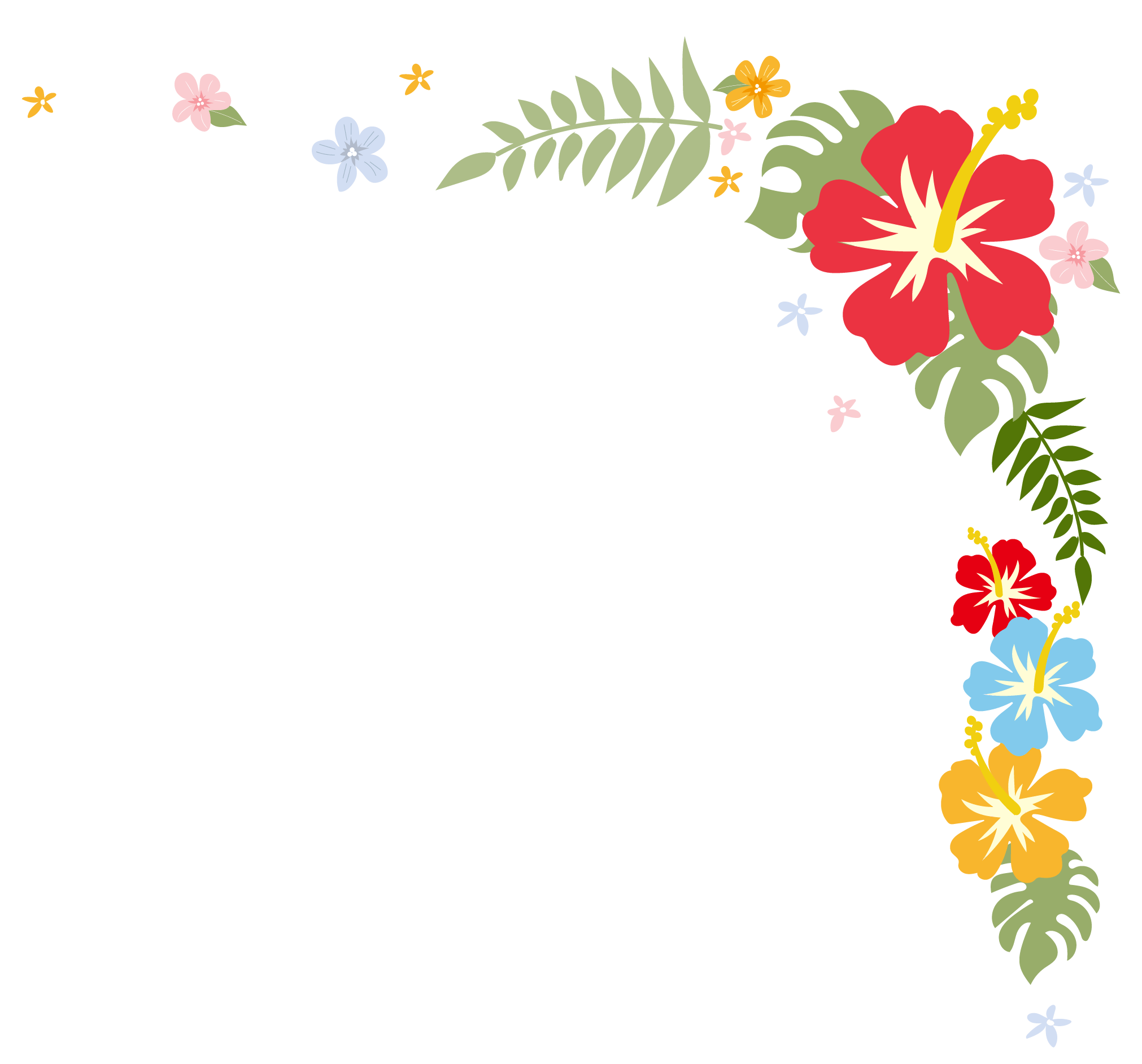 【真夏におすすめ】カラフルで大きいハイビスカスの花が連なってできたかわいいコーナー画像！ ハワイ好きの方や、真夏におすすめのハイビスカスの花でできた、かわいいコ