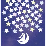 かわいい星のウエディングツリー！夜空に星のスタンプやシールを付けて完成するおしゃれなデザインテンプレート 夜空に浮かぶような幻想的な背景の入った、おしゃれなデザ