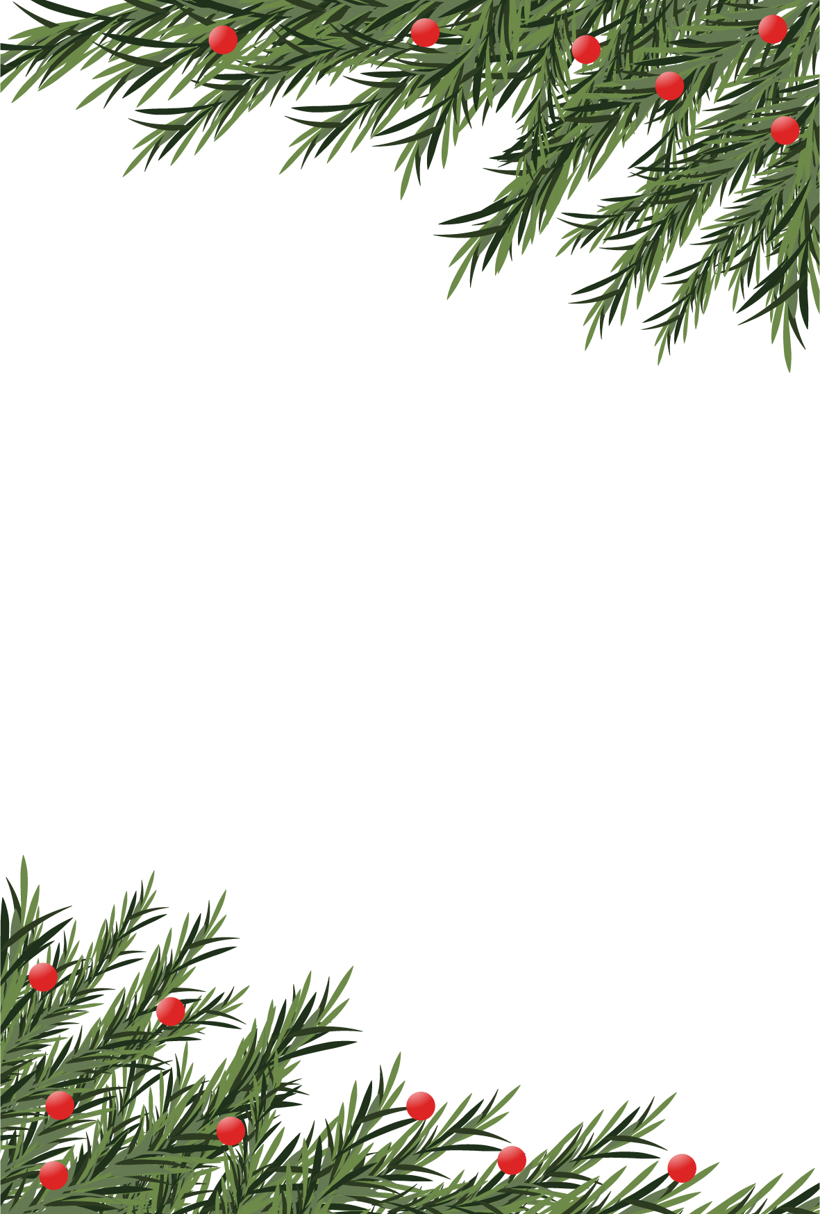 クリスマスシーズンにおすすめ★緑の中にかわいい赤い実が描かれたハガキサイズのテンプレート！ 12月にお勧めのクリスマスをイメージした、はがきサイズのテンプレート