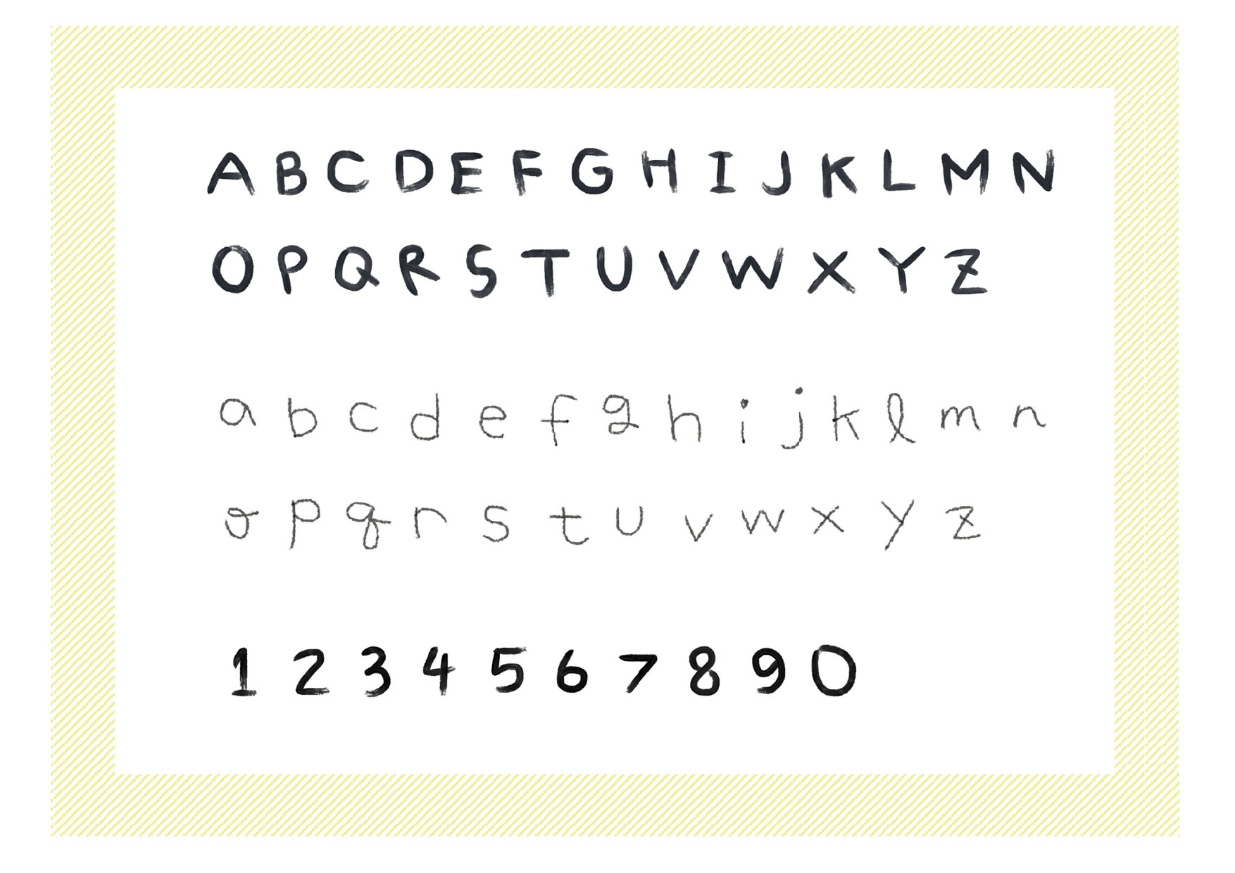 かわいい英数字のフォント／手書きタッチのアルファベットでお誕生日カードやラベリングに便利に使える！ 手書き文字のテンプレート、英数字版です。かわいいカードを作っ
