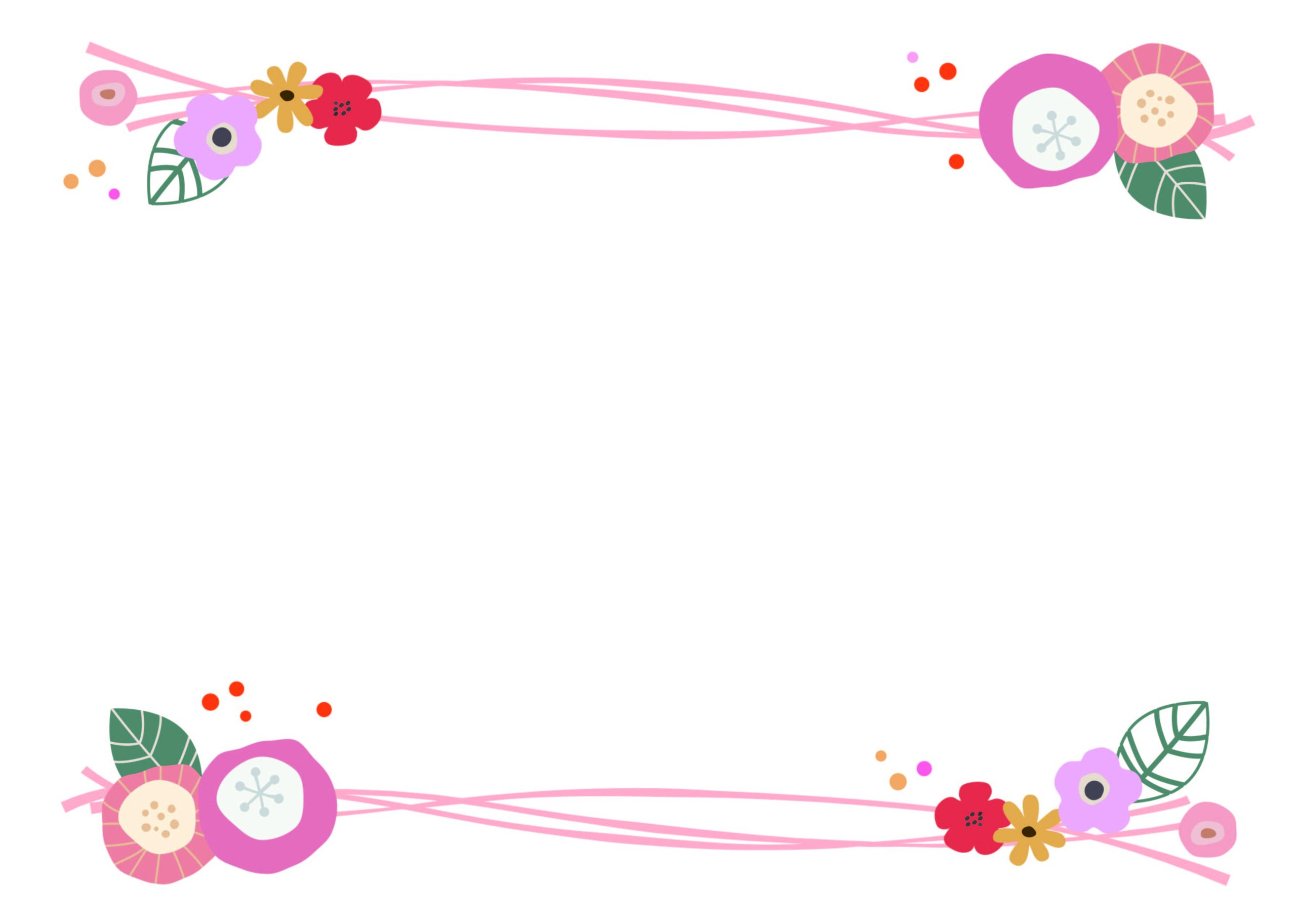 小花と葉っぱのかわいいイラストフレーム素材「JPG/PDF/透過PNG」飾り枠のテンプレートとなります。花と葉っぱのかわいいフレームとなり、小さな花や葉っぱをな