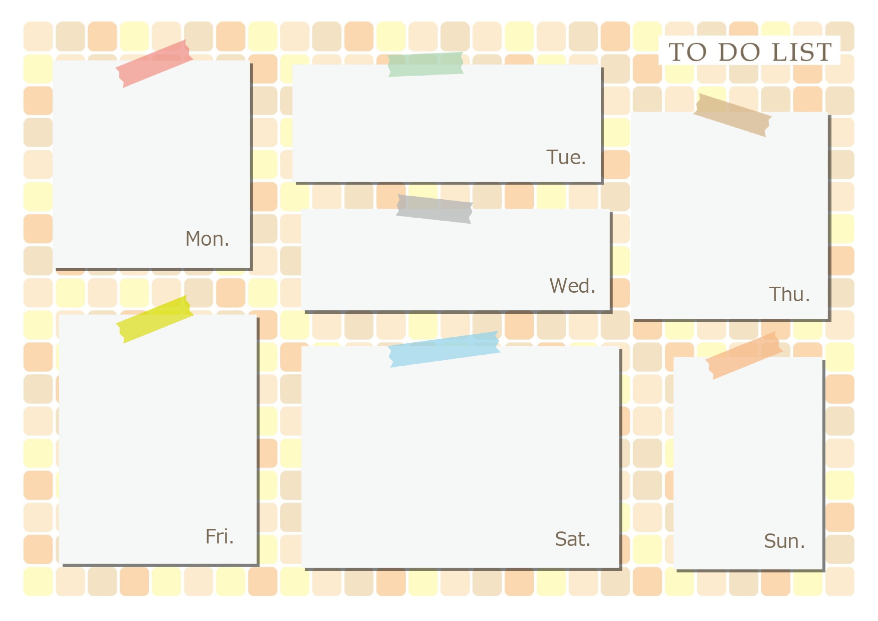 グラフィックデザインのおしゃれなTO DO LIST★視覚的に面白い楽しい予定表を作成できます！ 淡いパステル調のタイル地の壁にメモを貼り付けたような、デザイン