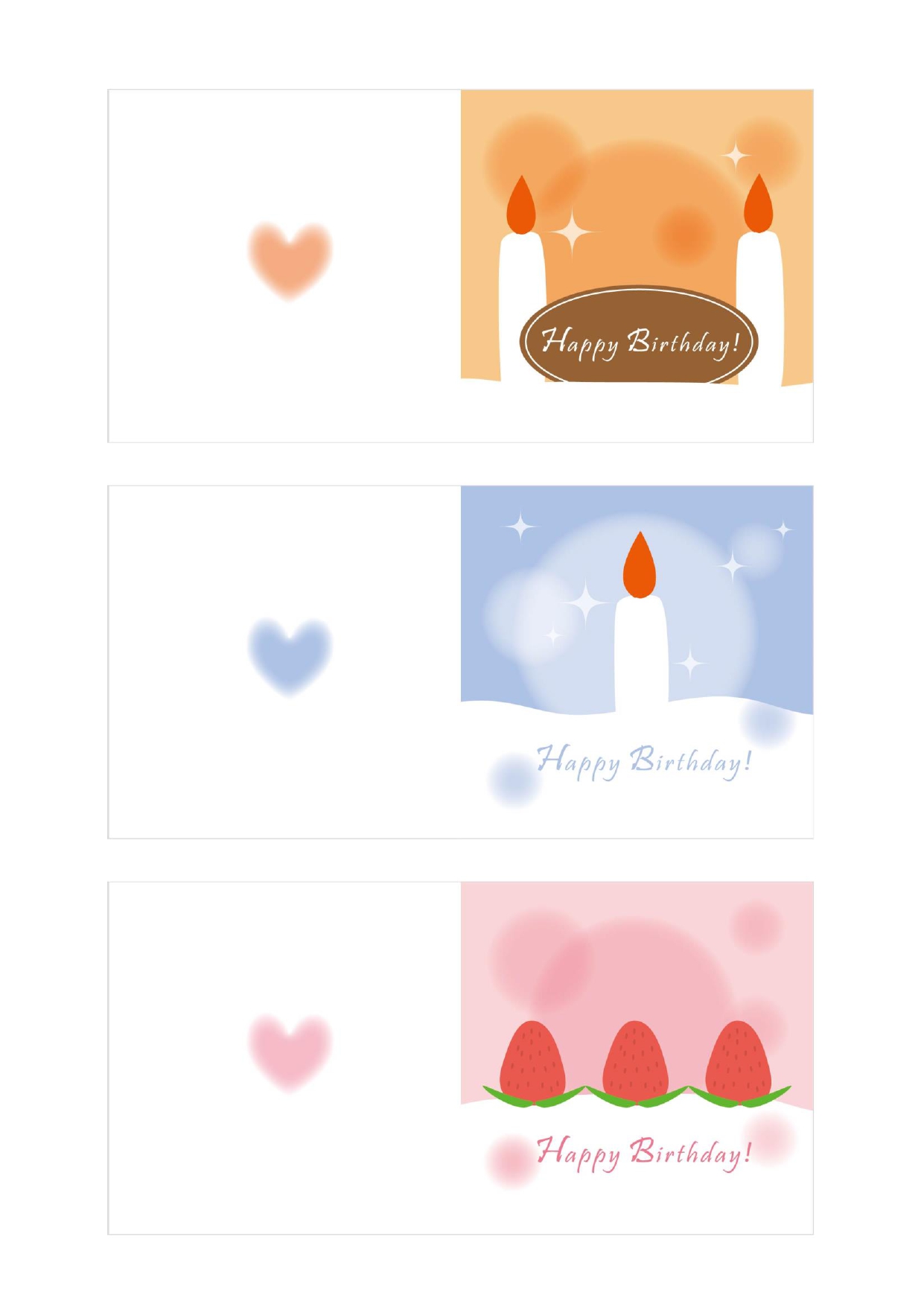 バースデーカード（誕生日ミニカード）かわいいデザイン「A4・3分割・PDF・JPG」をダウンロード出来るテンプレートとなります。PDF・JPGで簡単に印刷して利