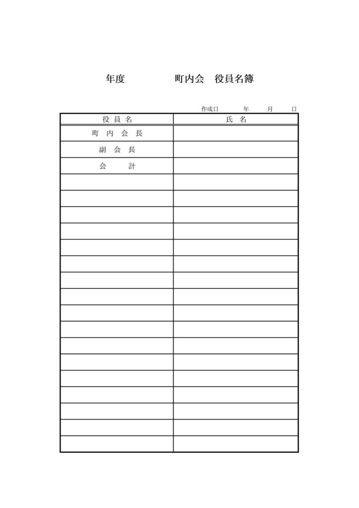 個人情報が最低限の町内会役員名