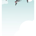 5月のデザイン（3羽のツバメと青空のかわいいイラスト・図書室新聞・チラシ・施設の広報）JPG・PNG・PDFをでダウンロードが出来る素材となります。5月は花では