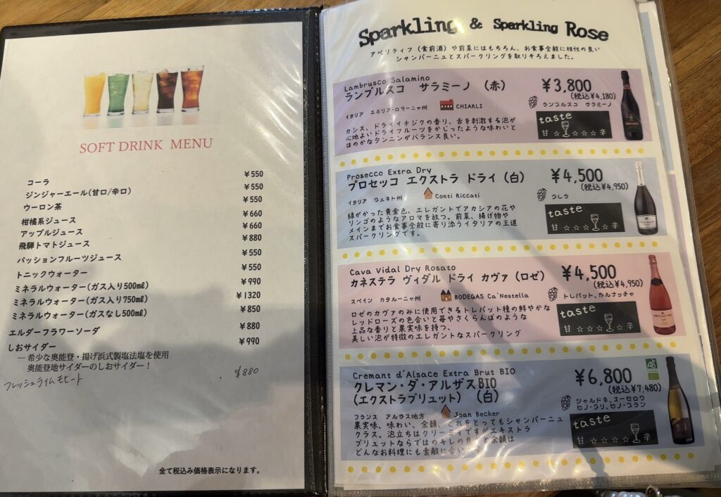 ソフトドリンク・スパークリングメニュー