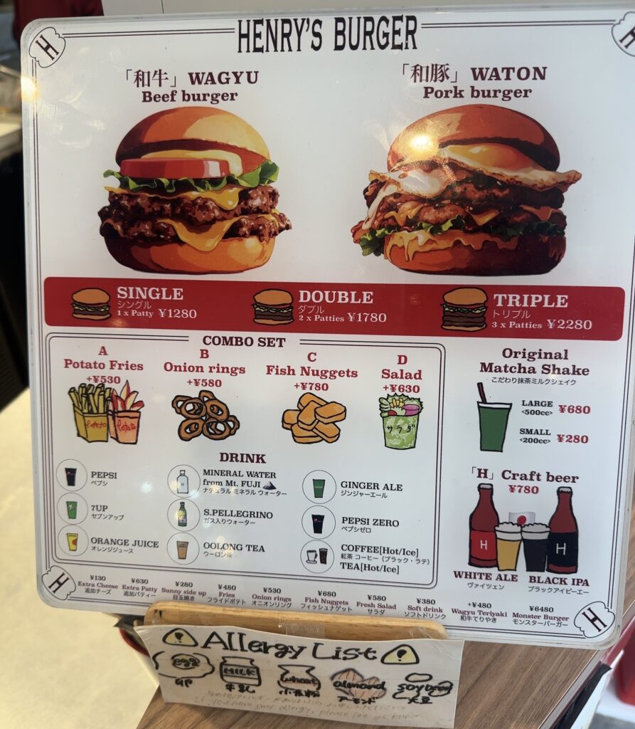 レジに設置されているメニュー