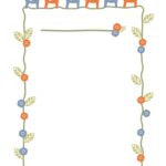 おしゃれな（赤＆青の馬と葉っぱと小花）小学生・学習塾・教室「プリント・お知らせ」のフリー素材 おしゃれな（赤＆青の馬と葉っぱと小花）小学生・学習塾・教室「プリン