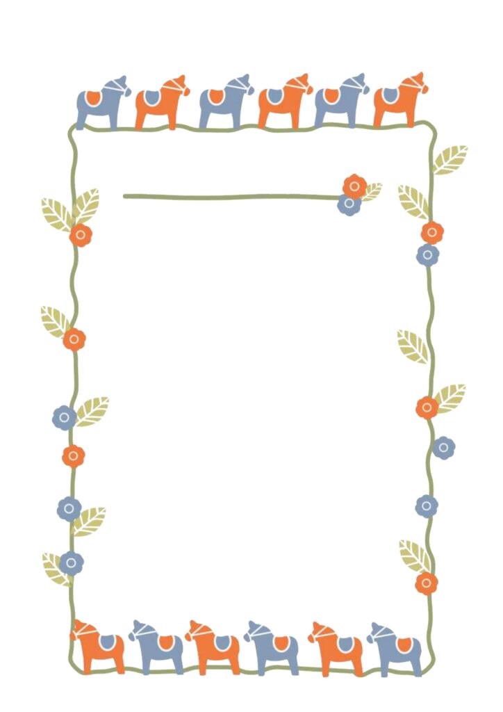 おしゃれな（赤＆青の馬と葉っぱ