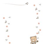 楽器・音楽教室（ギターと茶色のクマ・音符）プログラム・案内・チラシ・お知らせに使える素材となり、ダウンロード後に利用可能です。ギターを弾くクマがデザインされてい