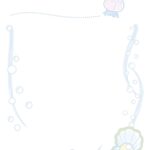 お店や店舗[お知らせ・張り紙]海の中の貝がら付きの真珠のイラストフレーム（Excel・Word・PDF・JPG）のテンプレートとなります。海の中の貝殻と真珠がデ